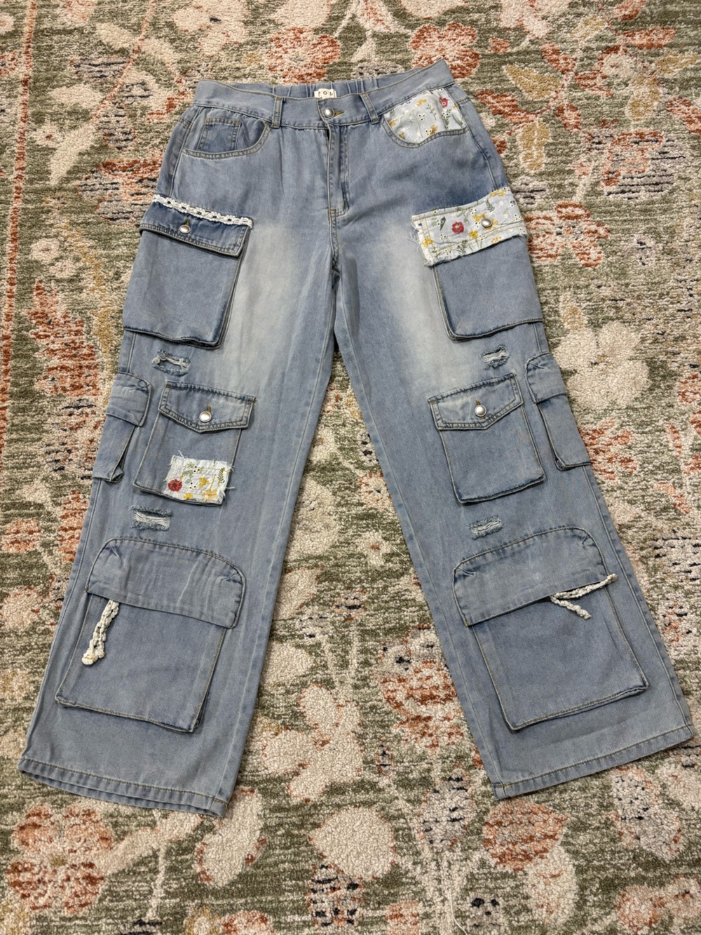 Women’s Large POL Patchwork Lace Cargo Wide Leg Pants
